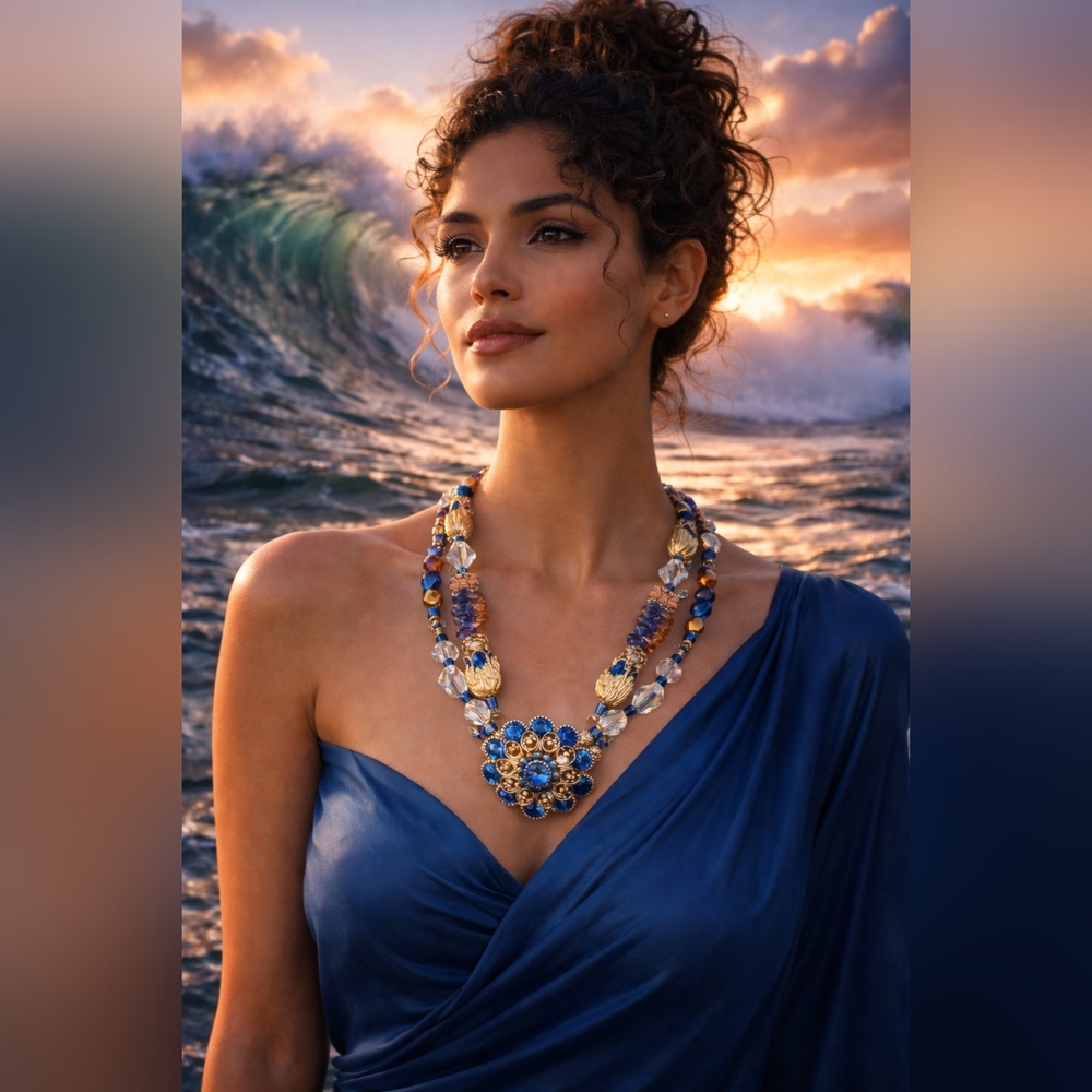 Artisan Statement Asian STYLE STONE & Crystal Necklace